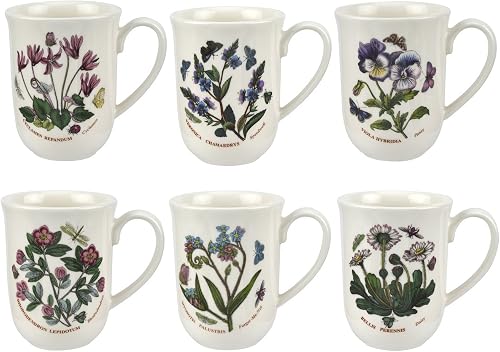 Portmeirion Botanic Garden 11.5oz Beaker Mugs - Set of 6 | Assorted Tulip Motif | Fine Earthenware | Chip Resistant Glaze | Dishwasher, Microwave, Freezer, Oven Safe