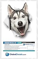 Vista 5 de Winston & Bear Calcomanías 3D para perros, paquete de 2 unidades, diseño de Husky feliz para pared, nevera, inodoro y más, calcomanías de pared