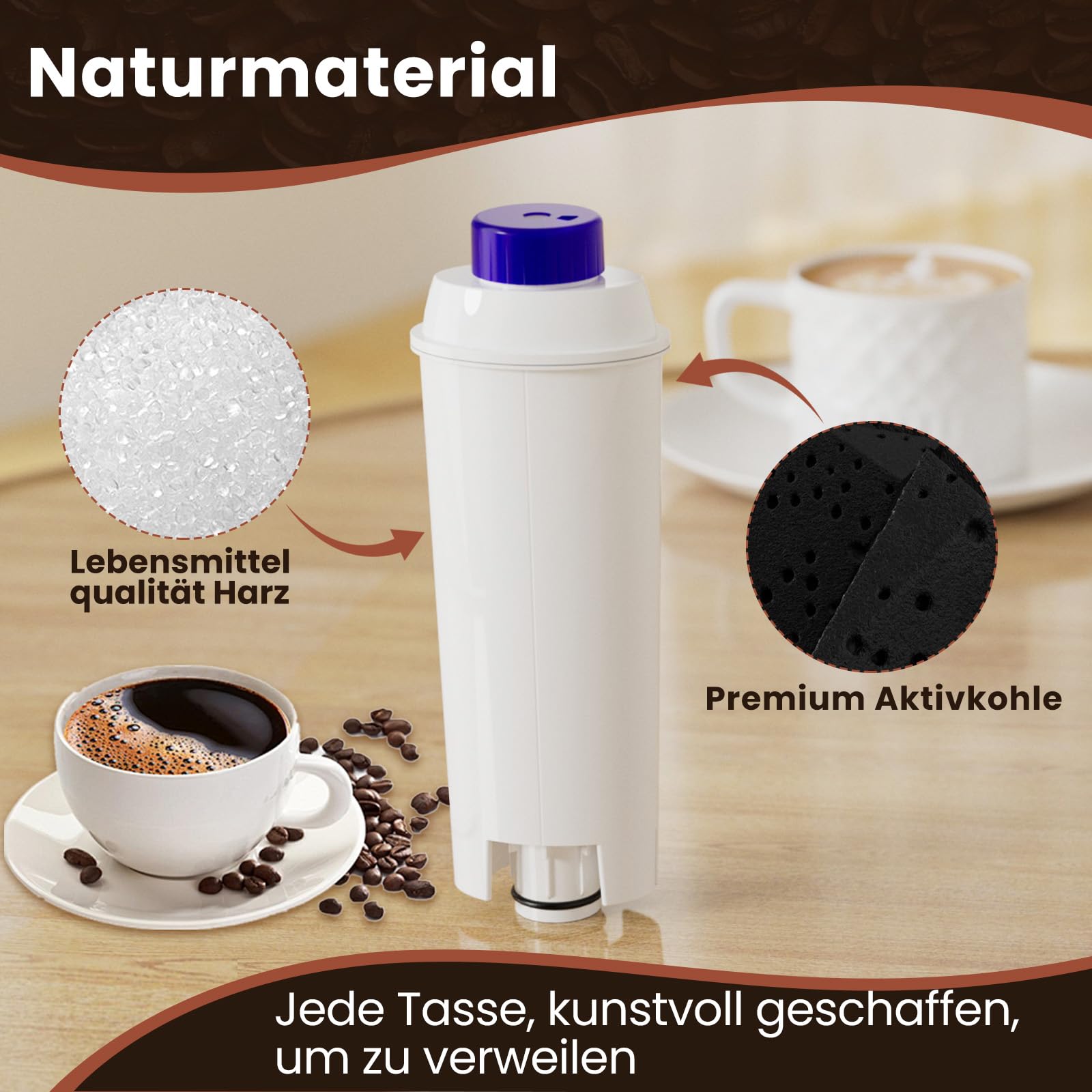 GOLDEN ICEPURE Wasserfilter Kaffeevollautomat Kompatibel mit De'Longhi DLSC002, SER3017 & 5513292811, ECAM, ESAM, ETAM, BCO, EC-Serie,6 stück