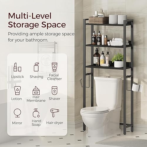 Miniatura 3 de Estante de almacenamiento sobre el inodoro, organizador de baño de 3 niveles sobre el inodoro, soporte de inodoro independiente que ahorra espacio
