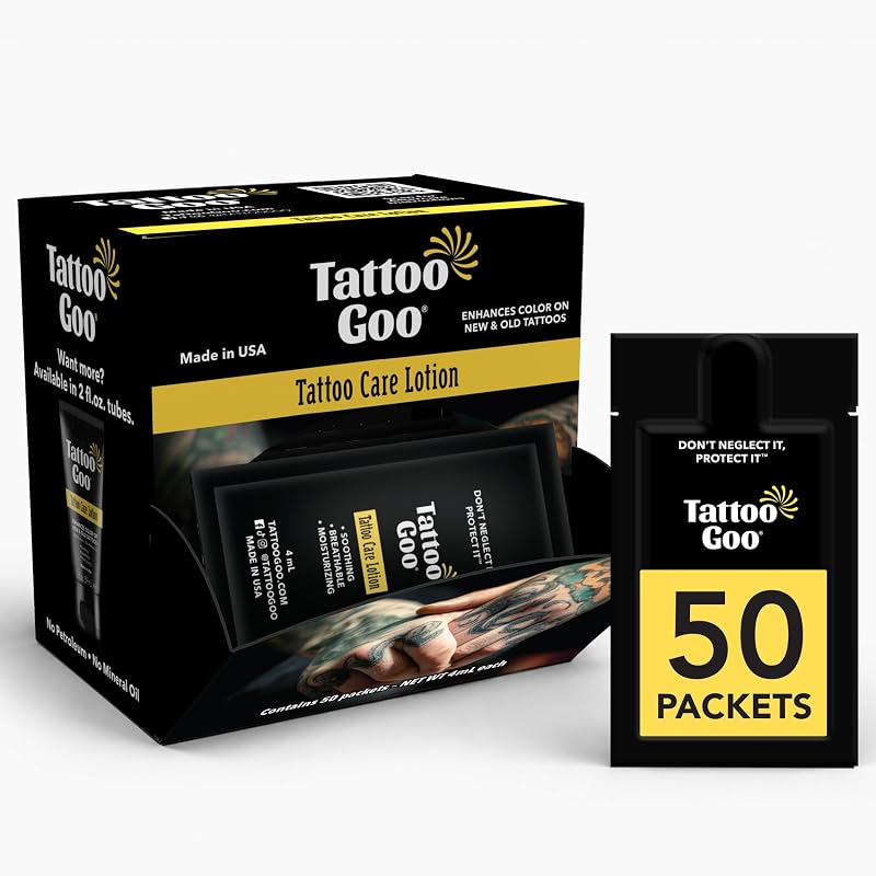 Loção Tattoo Goo para Cuidados Pós-Tatuagem, com Azeite de Oliva e Pantenol, sem Petróleo ou Óleo Mineral, Pacote com 50