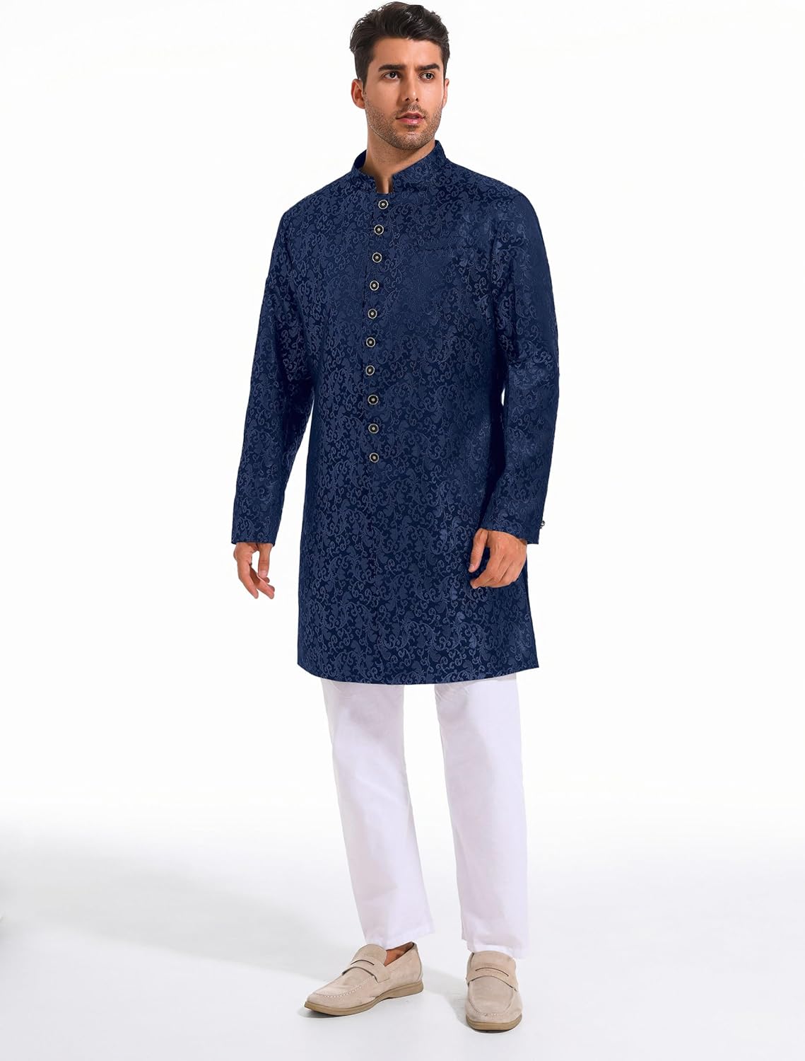 Runcati Mens Kurta Sherwani Coats Kaftan Indian Ethnic Royal Suits Mandarin Collar Wedding Festive Party Blazer - Image 2