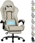 SOLAVERO Massage Recliner Gaming Chair with Footrest, Silver | 300lb, 8cm foam, 90°-135° recline, 100K casters, breathable fabric, ergonomic support