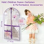 3pcs Sacs de danse transparents pour costumes de costumes manteaux avec fermeture éclair 38" Enfants pendaison rangement, pliables robes imperméables Protecteur de couverture avec ID Fente pour les concours de voyage de placard, Purple