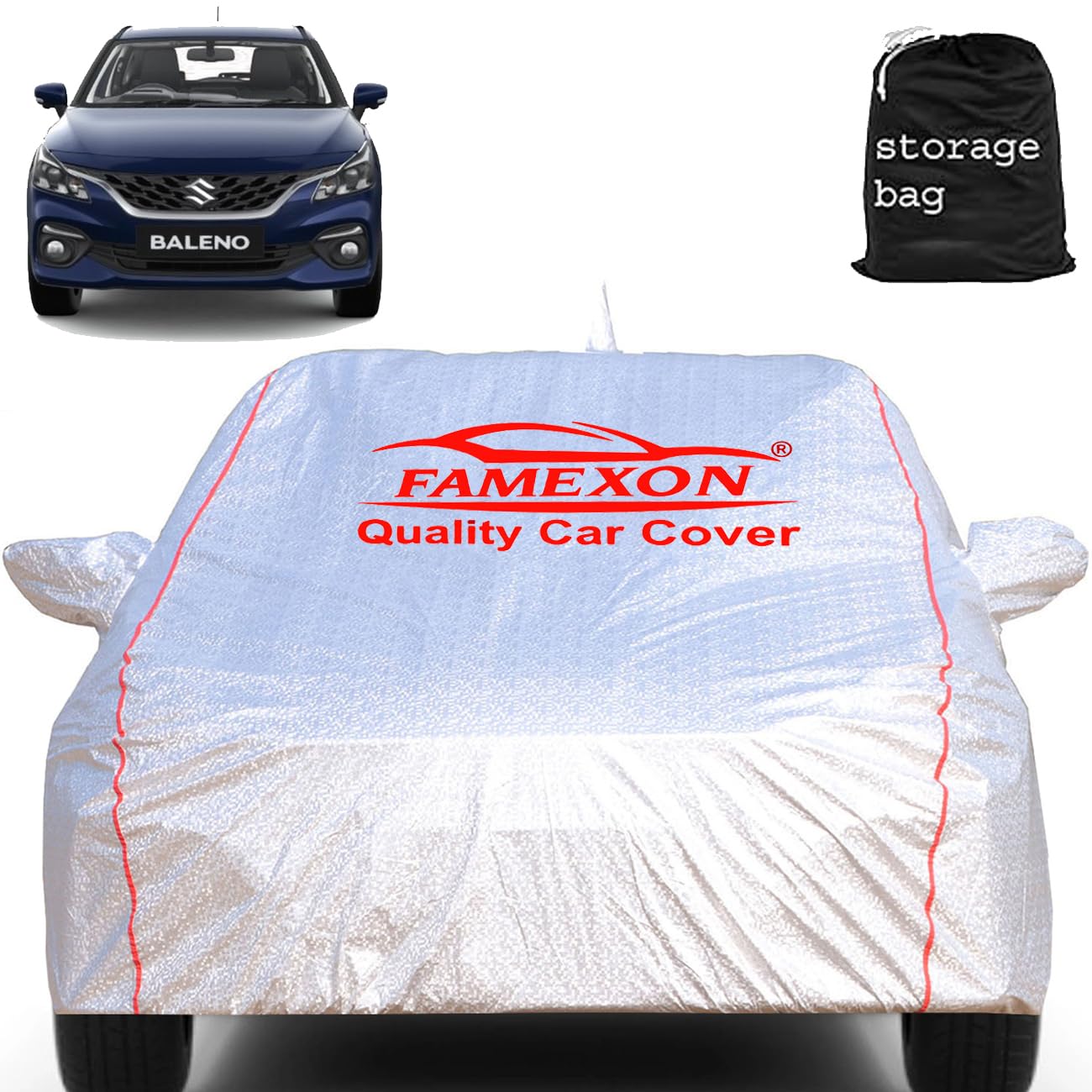 FAMEXON Maruti Baleno Car Cover Waterproof with Free Bag and All Weather for Car Cover,100% Waterproof Outdoor Car Covers Rain Snow UV Dust Protection. Custom Fit