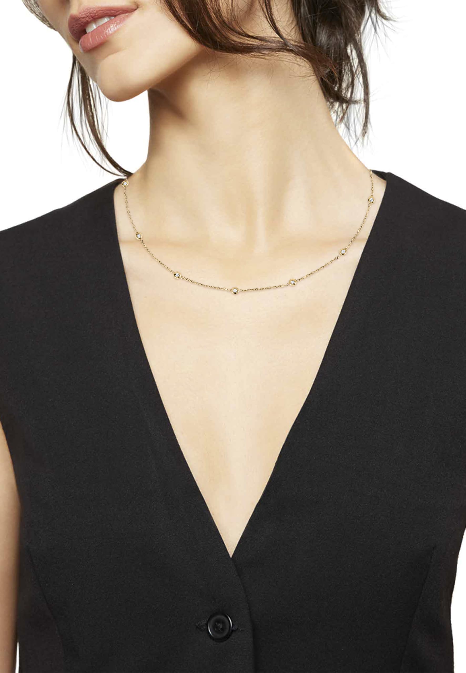 Breil, Collezione Moonlight, Collana Donna in Acciaio IP Gold Lucido, con 8 Inserti in Cristallo, Chiusura Regolabile, Lunghezza fino a 45 cm, Idea Regalo Donna
