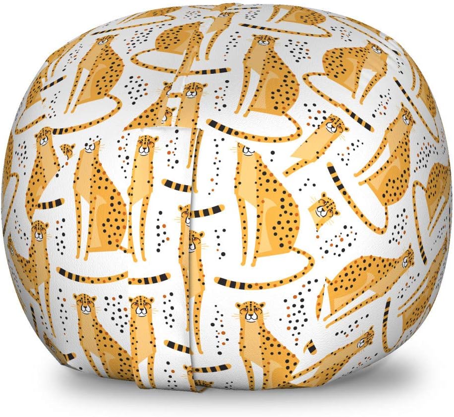 Ambesonne Leopard Storage Toy Bag Chair, Cheetahs from The Cat Family Savannah Animal, Stuffed Animal Organizer Washable Bag, Small Size, White Orange