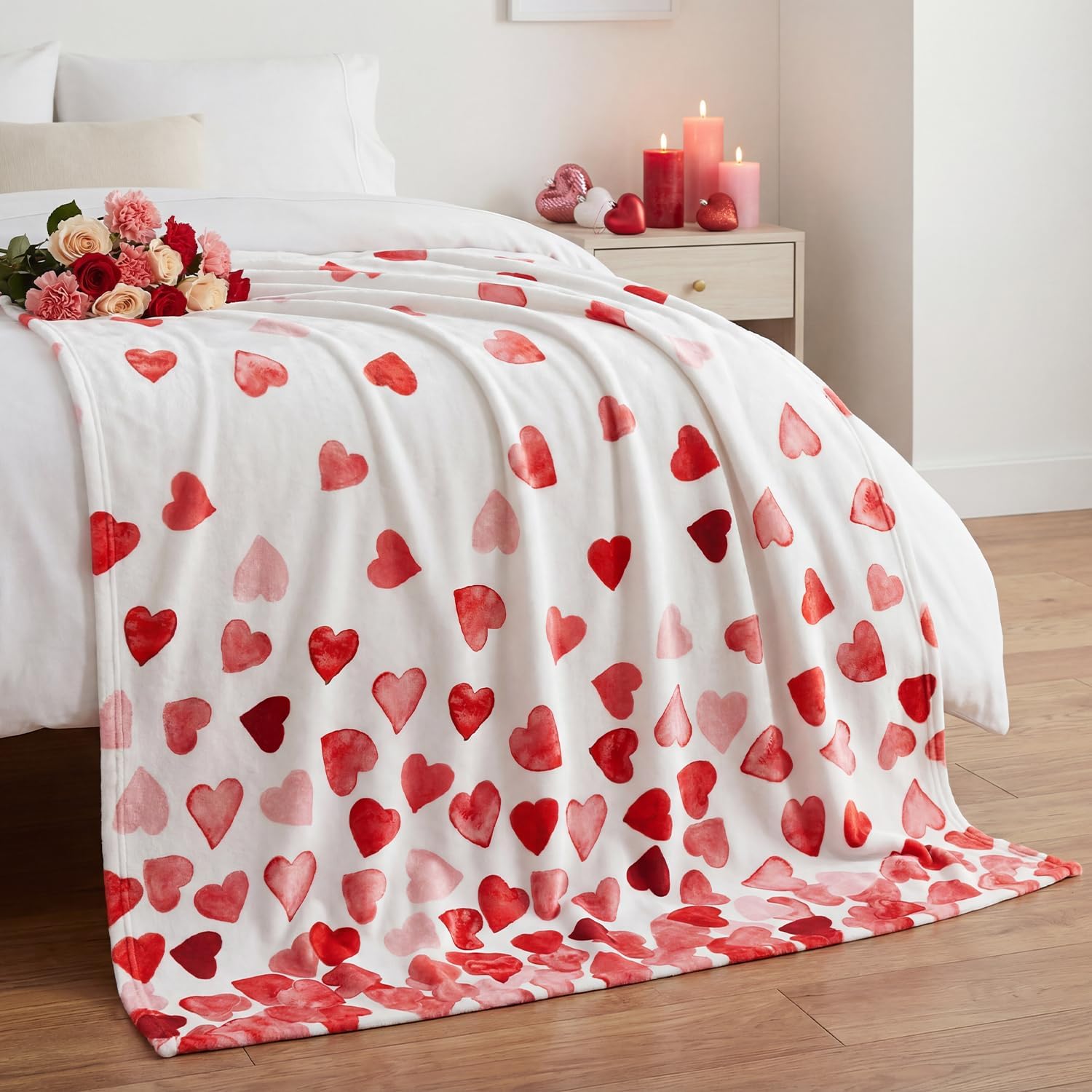 Horaldaily Valentine Flannel Blanket Throw, Red Love Hearts Soft Fuzzy Plush Cozy Fleece Blankets for Couch Sofa Bed Lounging, Ideal Gifts for Kids Adults Wife Self, 50x60 - Image 4