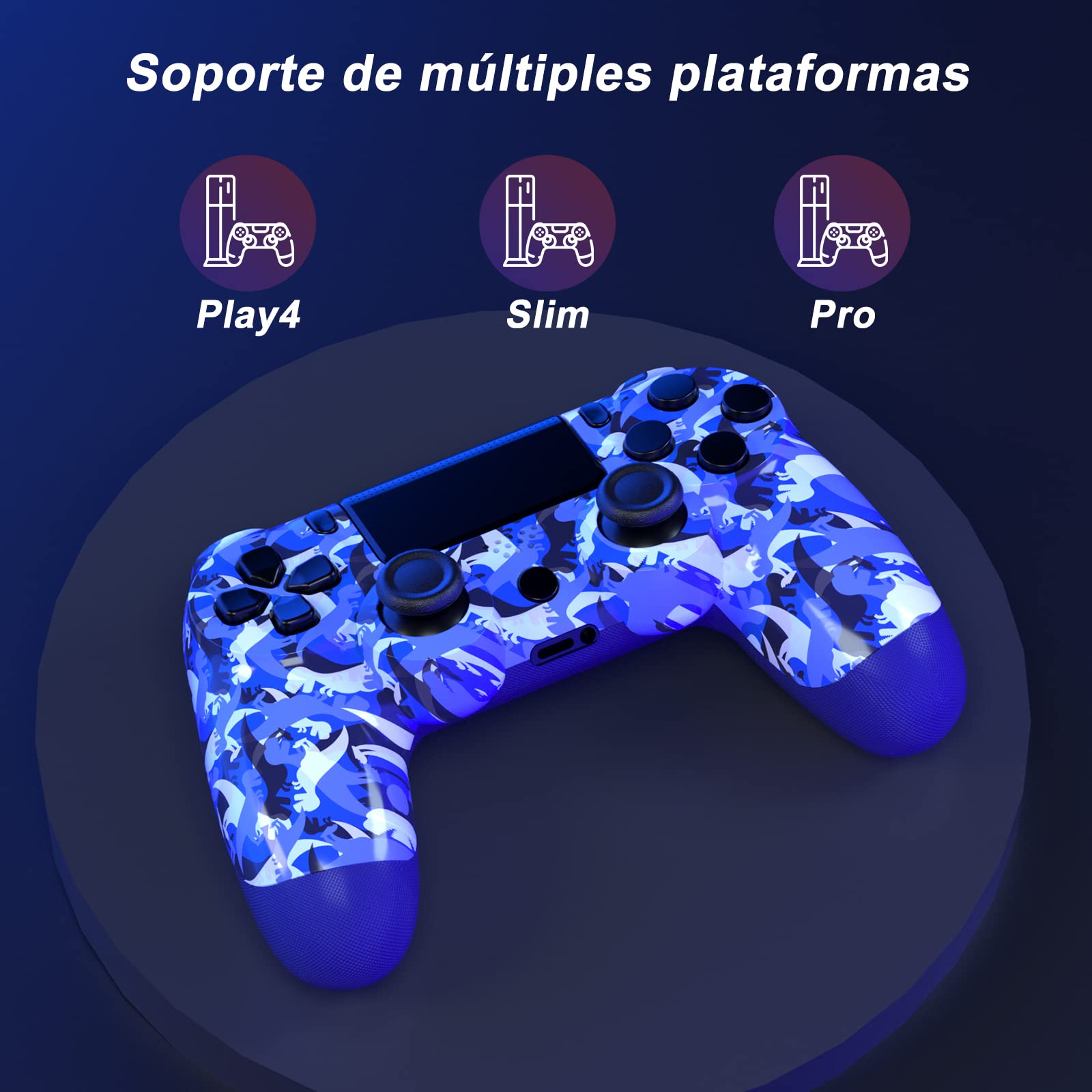Mando de juegos compatible para Play4/Slim/Pro, mando con cable para PC con doble vibración, sensor giroscópico de 6 ejes y conector para auriculares (dinosaurios)
