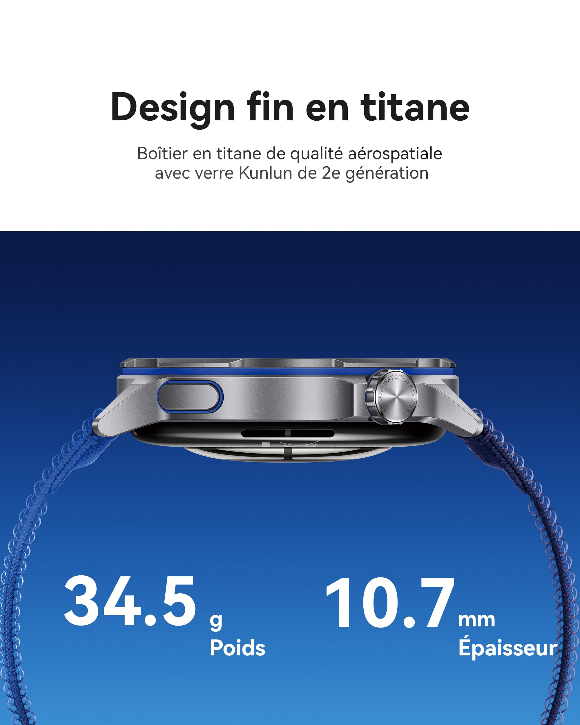 HUAWEI Watch GT Runner 2 Montres connectées, Jusqu'à 14 Jours, Bleu | Mode marathon avancé, Gestion complète de la santé, Analyse ECG, VFC, SpO⁠2, sommeil, GPS, NFC, Disponible sur iOS ou Android