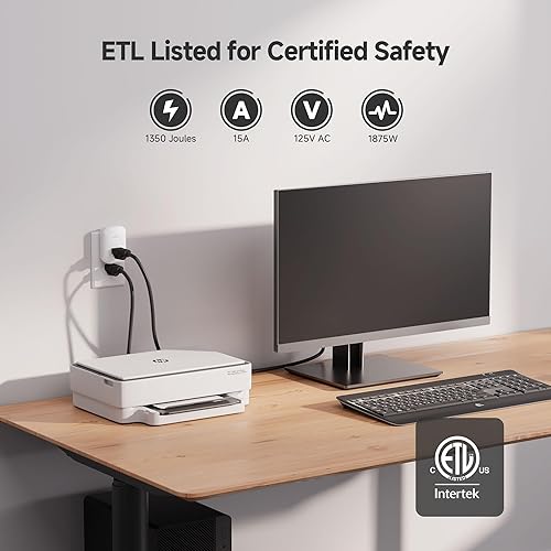 Miniatura 5 de Protección contra sobretensiones Cable Matters de una salida catalogado como ETL de 1350 julios para TV, PC, Xbox, PS5, refrigerador, cinta de
