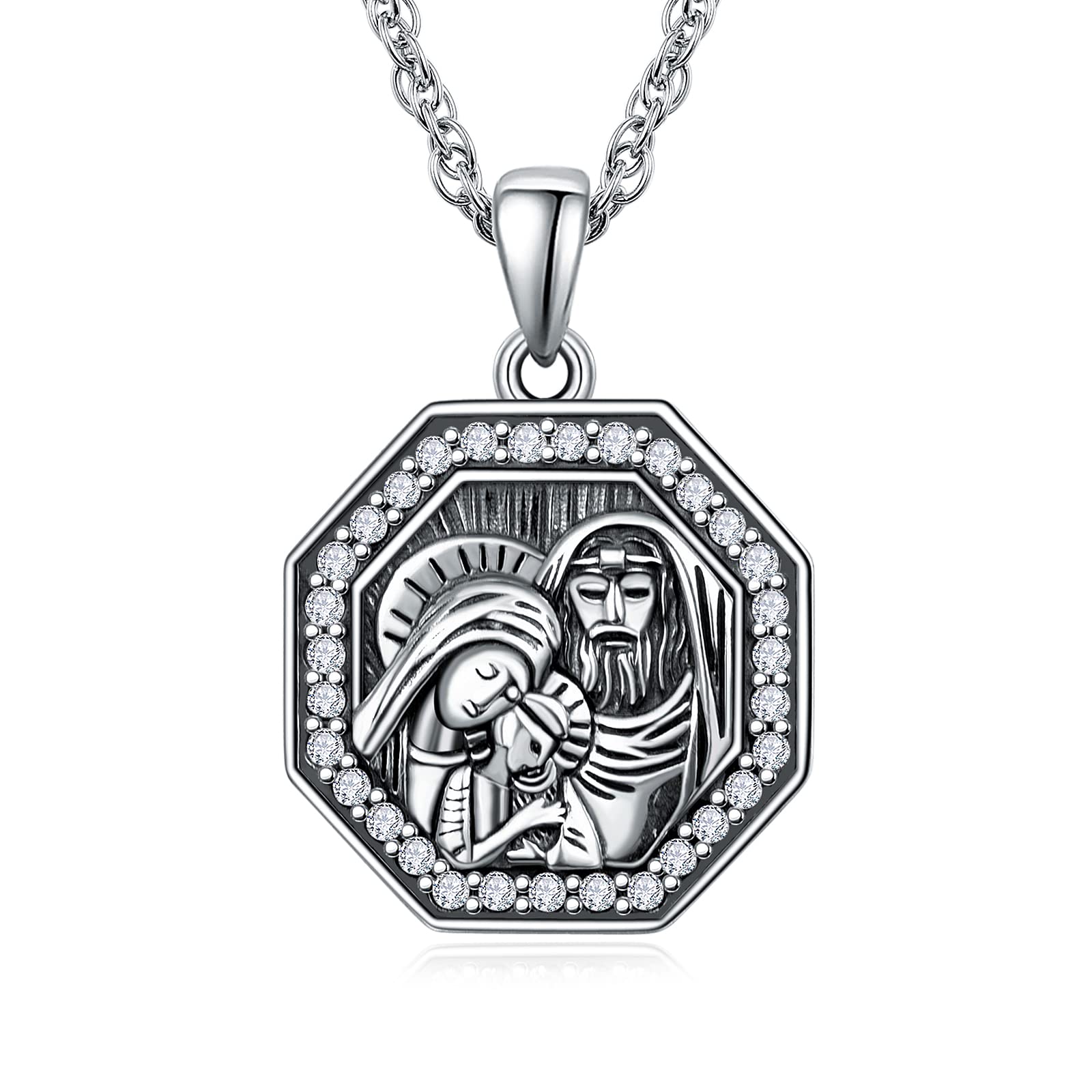 ADMETUS925 Sterling Silver Patron Saint Medals | Amulet Necklace Protection Jewelry for Men with 2.5mm 22"+2" Rolo Chain