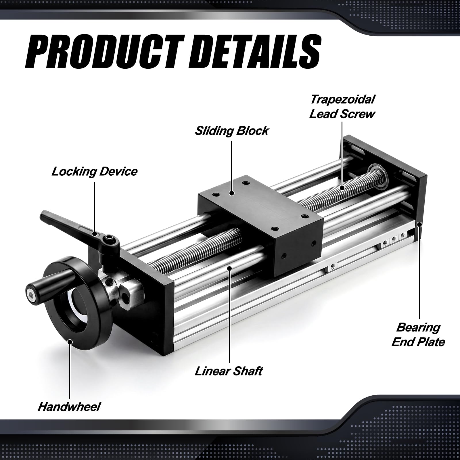 Tavola di traslazione da 200 mm con volantino di bloccaggio, tavola Scorrevole di precisione con Vite Senza fine trapezoidale, Cuscinetti e Guide industriali per Moduli CNC e Laser Fai-da-Te
