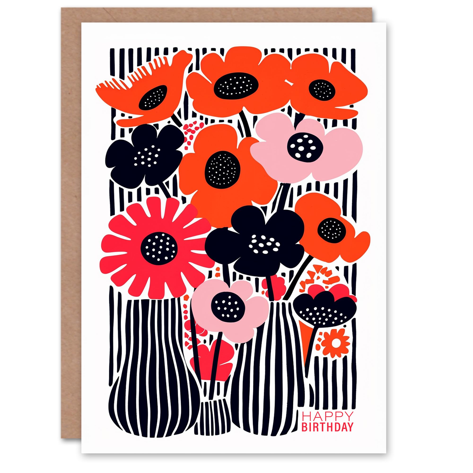 Artery8 Birthday Card Poppy Flower Vases Modern Abstract For Her Gran Sister Niece Daughter Wife Woman Greeting Card