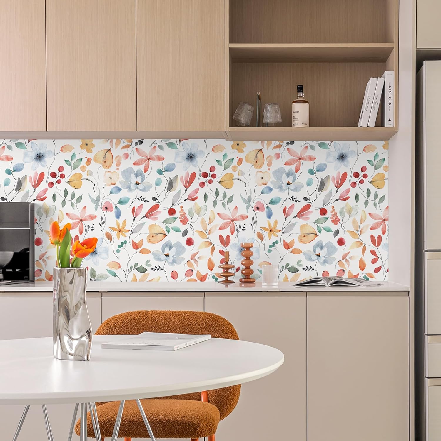 VEELIKE 17.7''x354'' Watercolor Wild Floral Peel and Stick Wallpaper Boho Floral Wallpaper for Bedroom Bathroom Nursery Botanical Removable Wallpaper Floral Contact Paper for Walls Cabinets Shelves