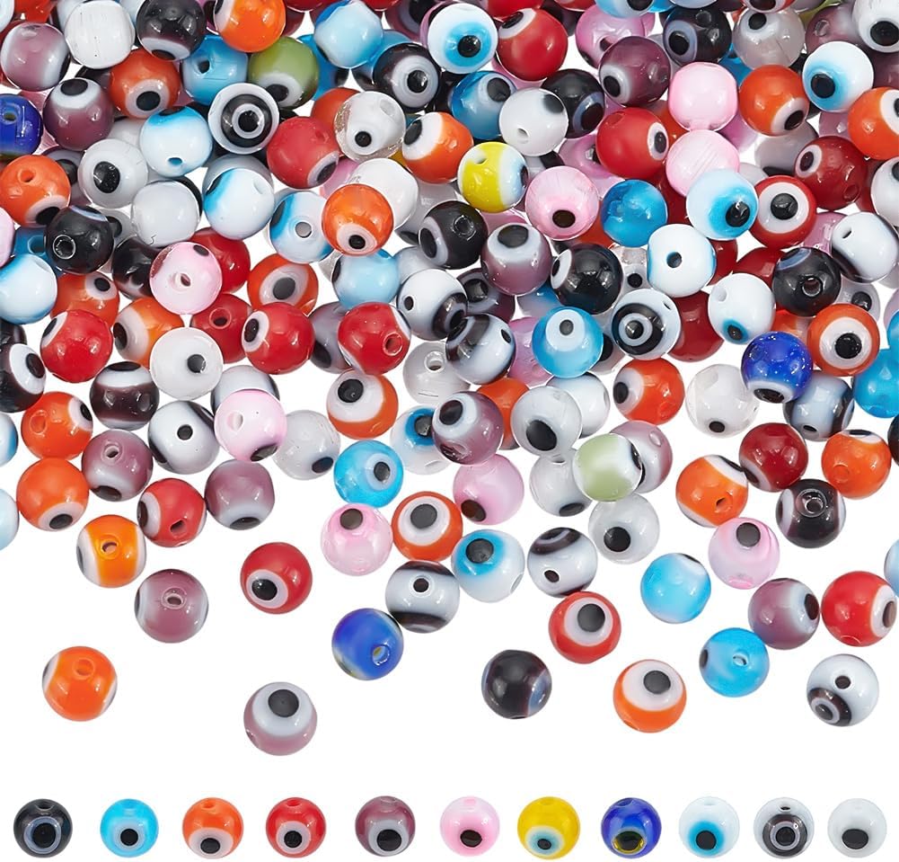 OLYCRAFT 500pcs 10 Colors Evil Eye Beads 4mm Handmade Lampwork Glass Beads Evil Eye Lose Bead Round Evileyes Spacer Bead for Bracelets Necklace Ring DIY Jewelry Craft Making