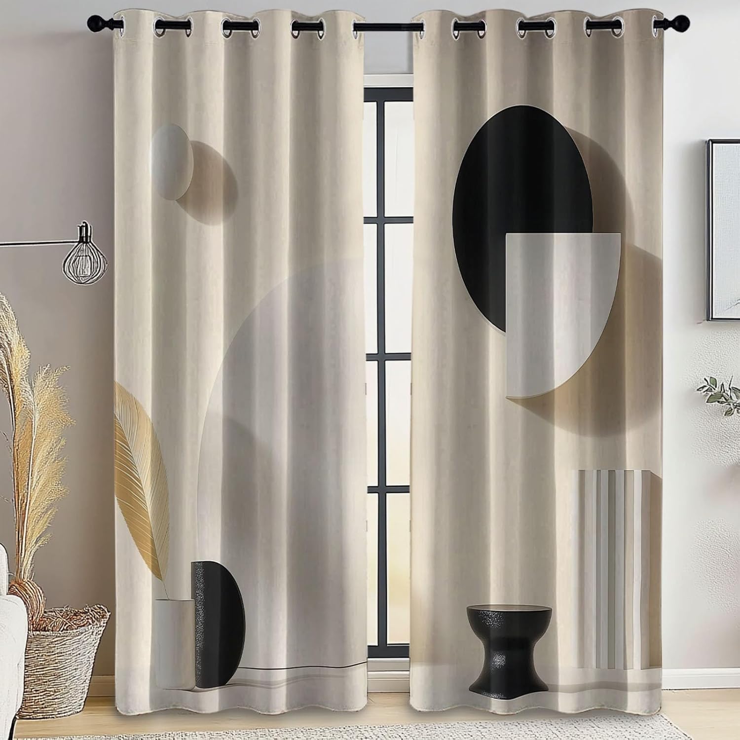 Blackout Curtains Bedroom Drawing Elephant Style Geometric Shape Pattern, Geo-Thermal Insulated Energy Efficiency Window Treatment Sets Grommet Drapes for Kids Room 52" W x 63" L (Pack of 2), Beige