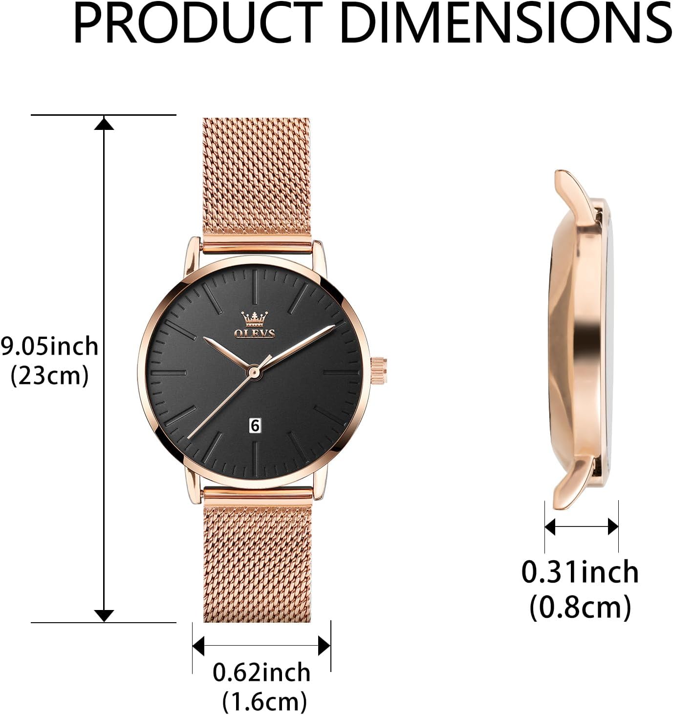 OLEVS Women Watches, Elegant Rose Gold Small Wrist Ladies Watch, Sophisticated Waterproof Mesh Bracelet Quartz Watch for Women - Image 6
