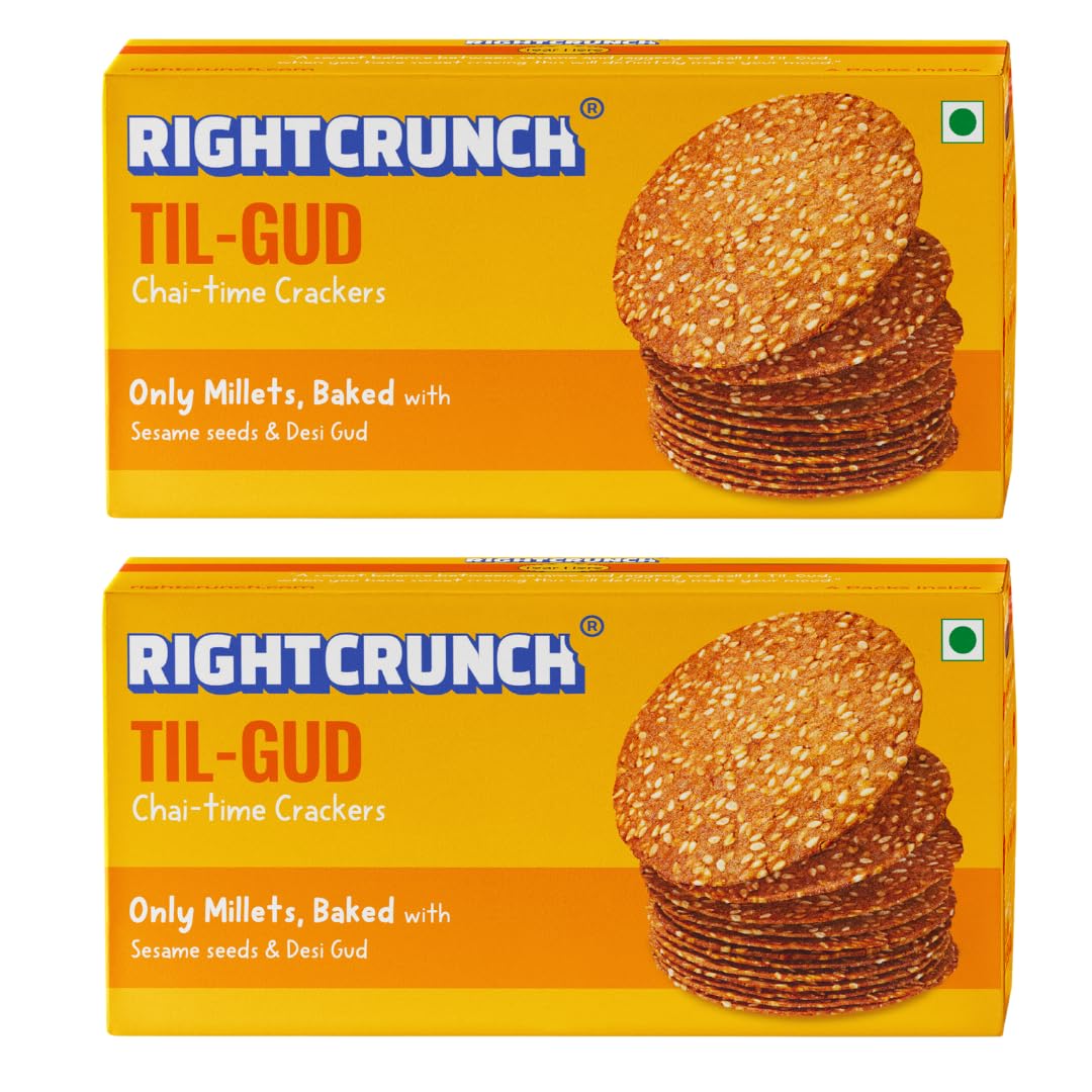 RIGHTCRUNCH Millet Crackers Combo - Gluten-free, Baked, Healthy snacks for Chai time - Til-gud Pack of 2-360g (B0D8WRJCHH) Amazon Price History, Amazon Price Tracker