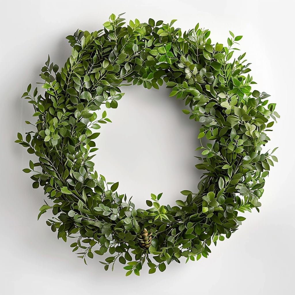 Live Boxwood Wreath Fresh Leaves 24" [Overnight Shipping from California] for Front Door Natural Wreath for Indoor Outdoor Farmhouse Festival Home Decor Events Wedding