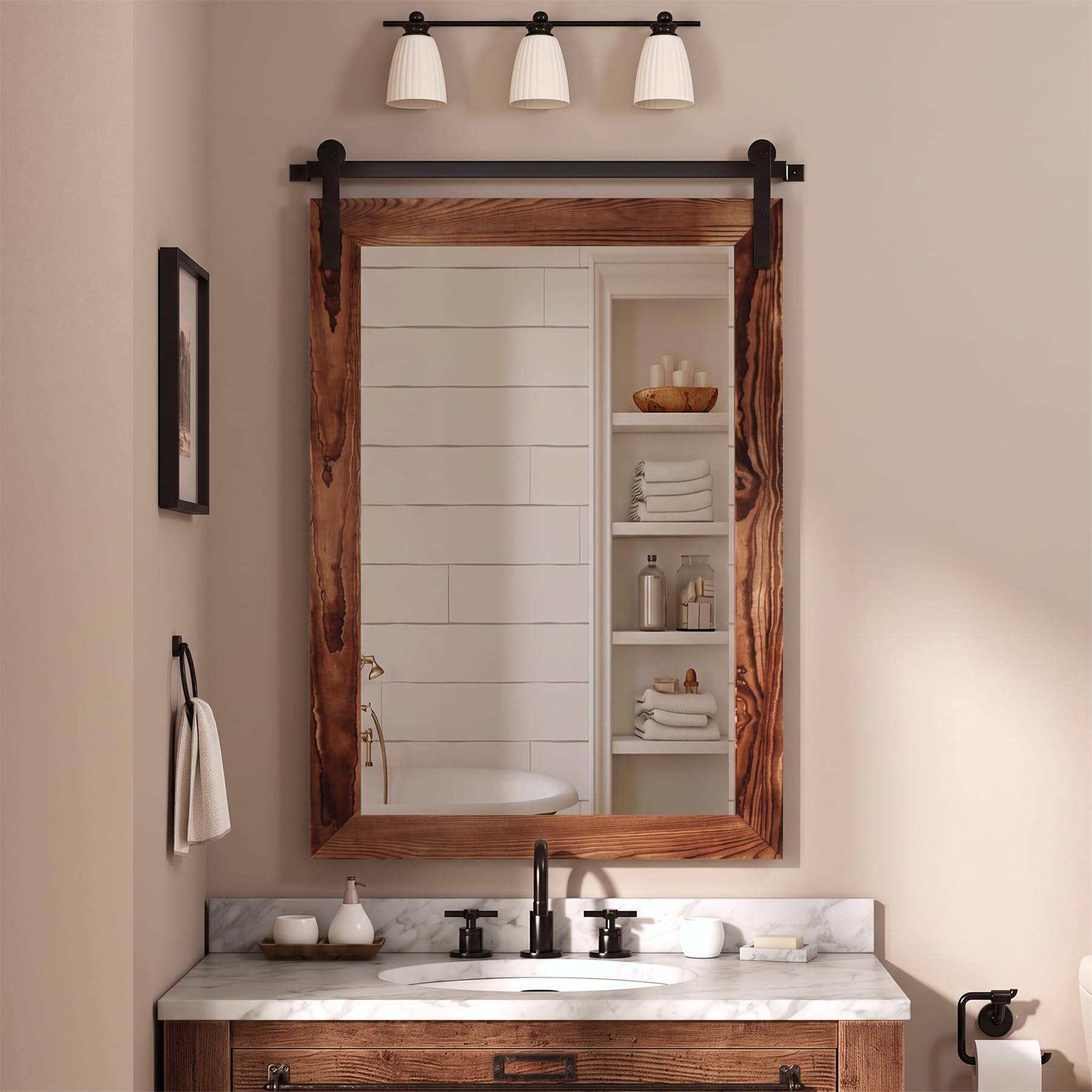 COGOOD Farmhouse Bathroom Mirrors for Over Sink - 38 x 25 Brown