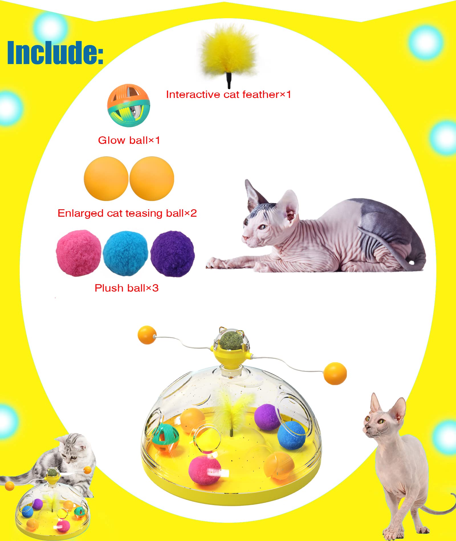 Juguetes Para Gatos Con Plumas Y Chirriador - Bolas Interactivas Para Morder Y Jugar