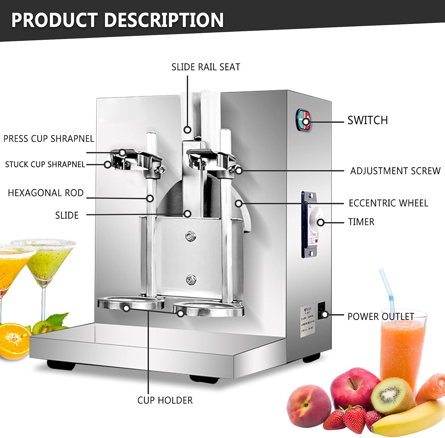 Electric Milk-Tea Shaker Machine Stainless Steel Double-Cup Auto Shaking Machine 120W for Restaurant Coffee Shop Food and Beverage Stores (220V)