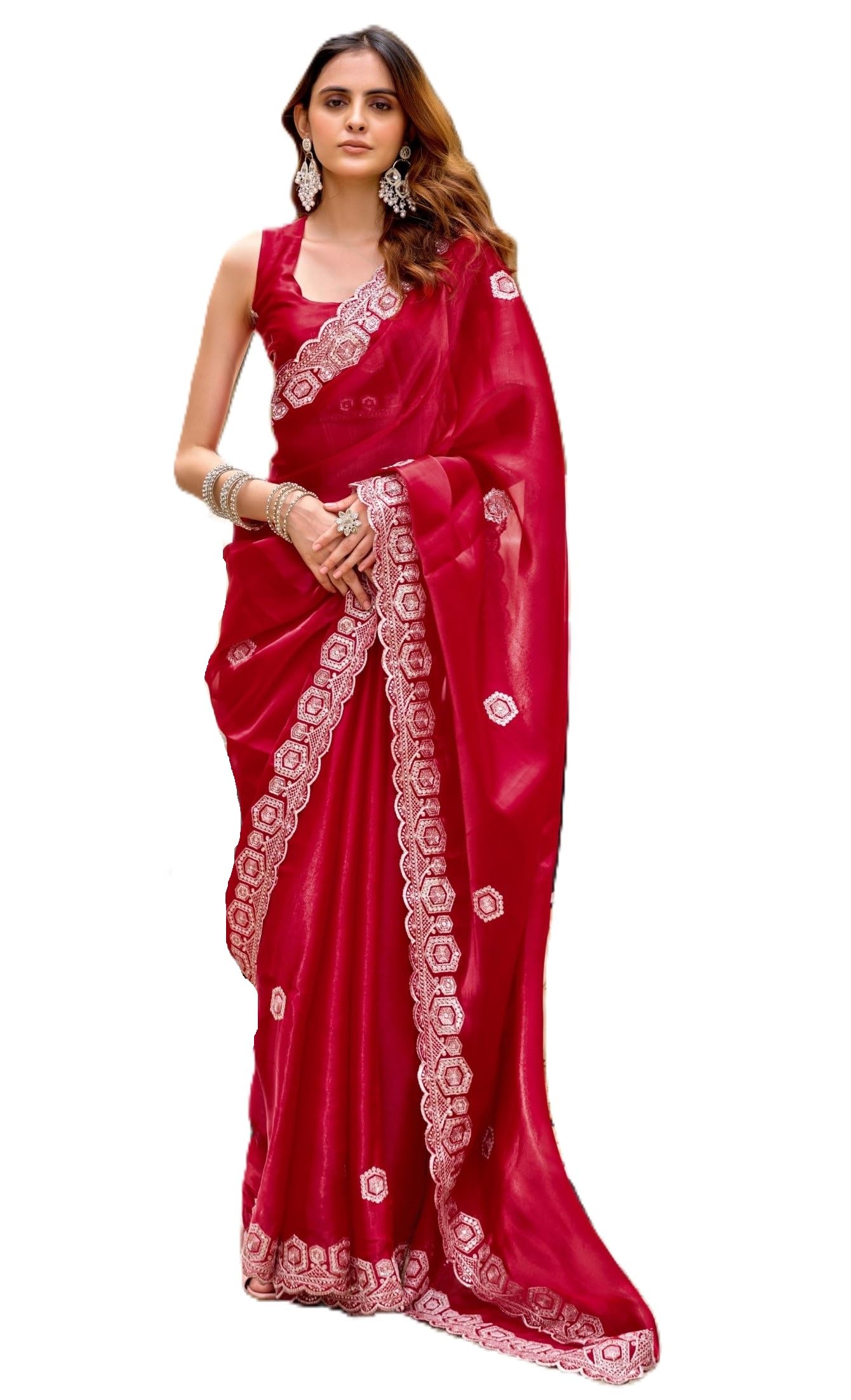Pandadi Saree Women's Simmer Chiffon Embroidery Work Saree With Unstitched Blouse Piece-picture-51