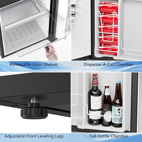 Miniatura 4 de COWSAR Mini refrigerador de 2.6 pies cúbicos con congelador, refrigerador compacto de una sola puerta, 7 ajustes de temperatura ajustable, 2
