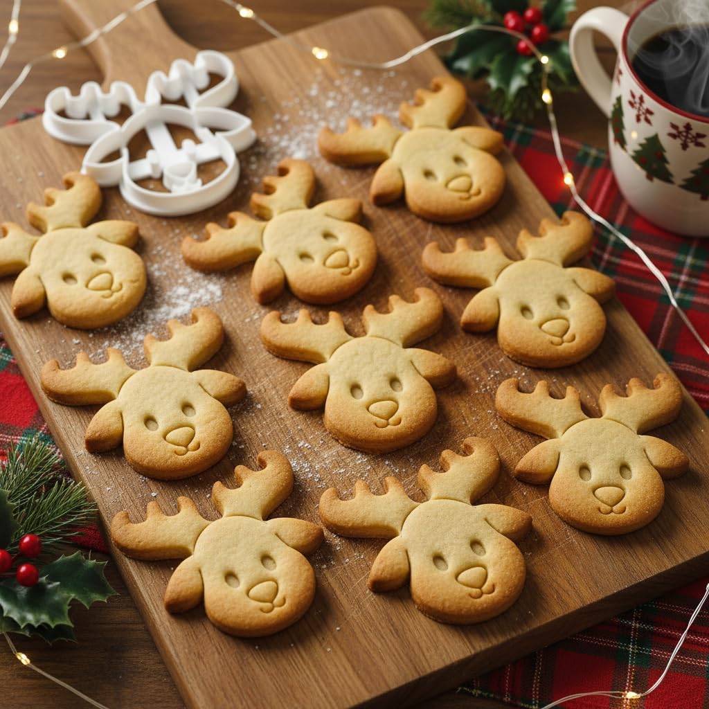 BAKERLOGY Set of 2 Cute Santa Claus & Reindeer Face Cookie Cutters – Fun Xmas Biscuit Cutters for Christmas Baking, Stocking Fillers & Winter Festive Treats