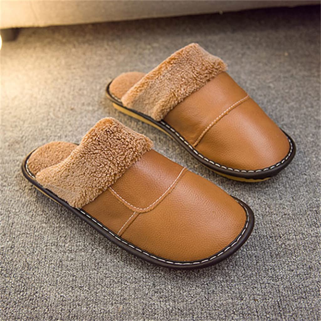Generico Pantofole da Uomo in Pelle, Calde E Spesse, Adatte per Luso Interno, Realizzate in Vera Pelle E Misto Cotone, Color Bordeaux (A 29(4243))