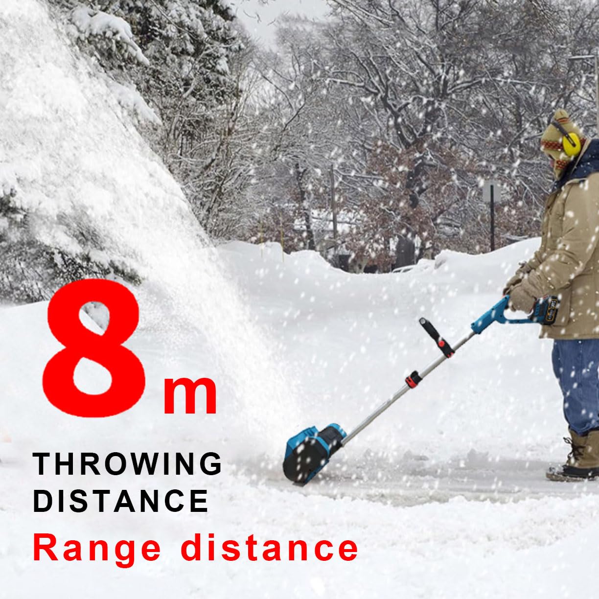 Pala da Neve Elettrica Portatile con Batteria al Litio Senza Fili, Larghezza di Pulizia 31 Cm Pala da Neve per Pulizia Rapida, Manico Regolabile 21 V/3,0 Ah per Patio Comunitario