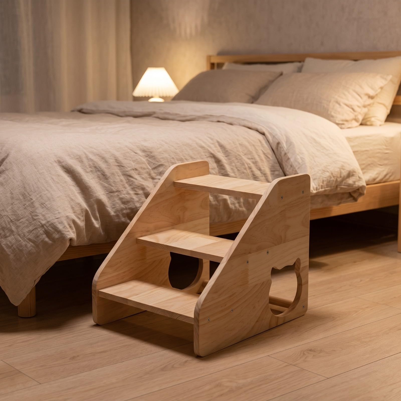 Scaletta per Cani in Legno Resistente Stabile, Portatile, Rampa per Cani con, Divano, Scale 4 Gradini