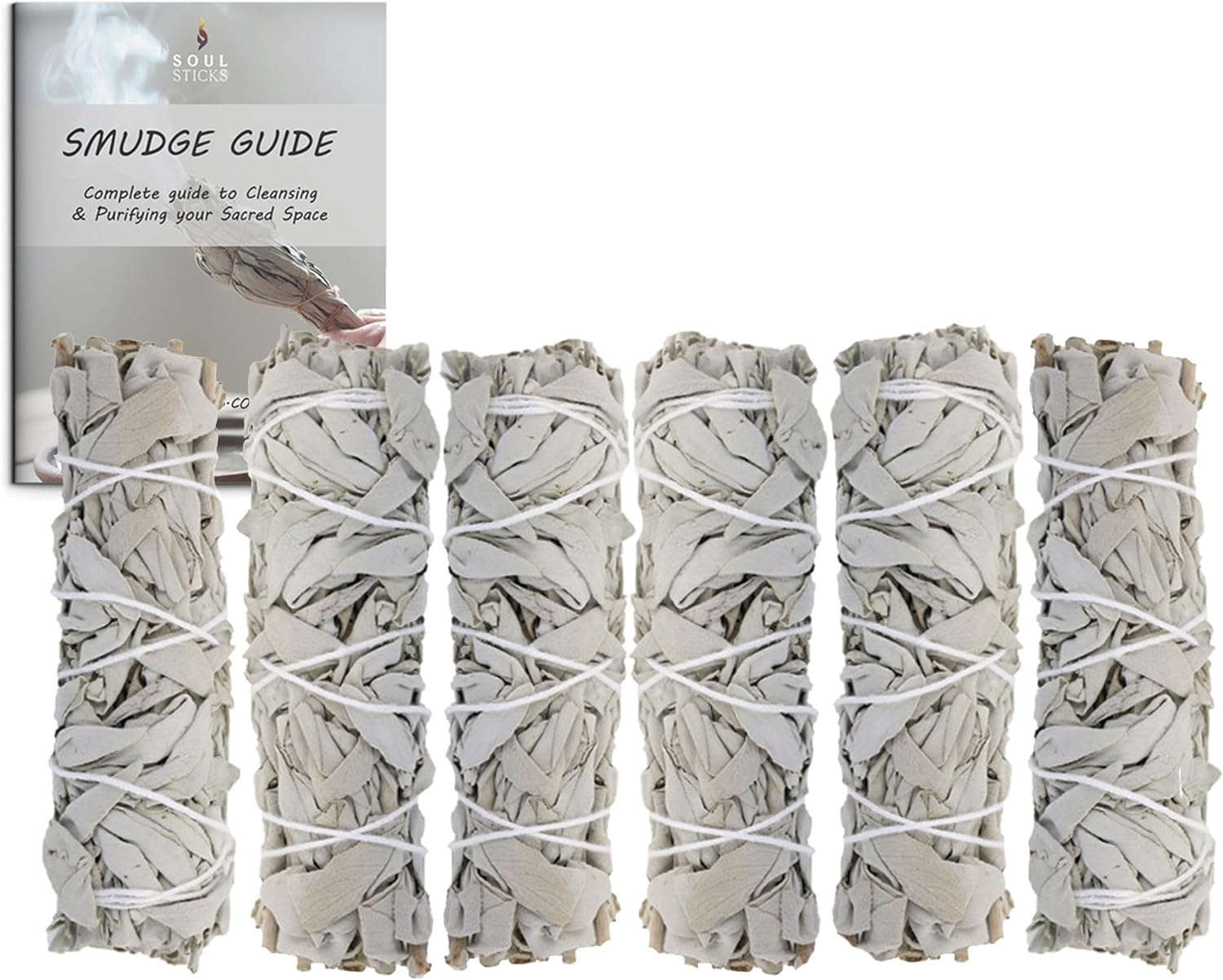 SOUL STICKS 6" Organic White Sage Smudge Sticks (6 Pack) Smudging Incense Sticks for Stress Relief, Home Cleansing, Meditation & Smudging Rituals | Sustainably Sourced California White Sage Bundle