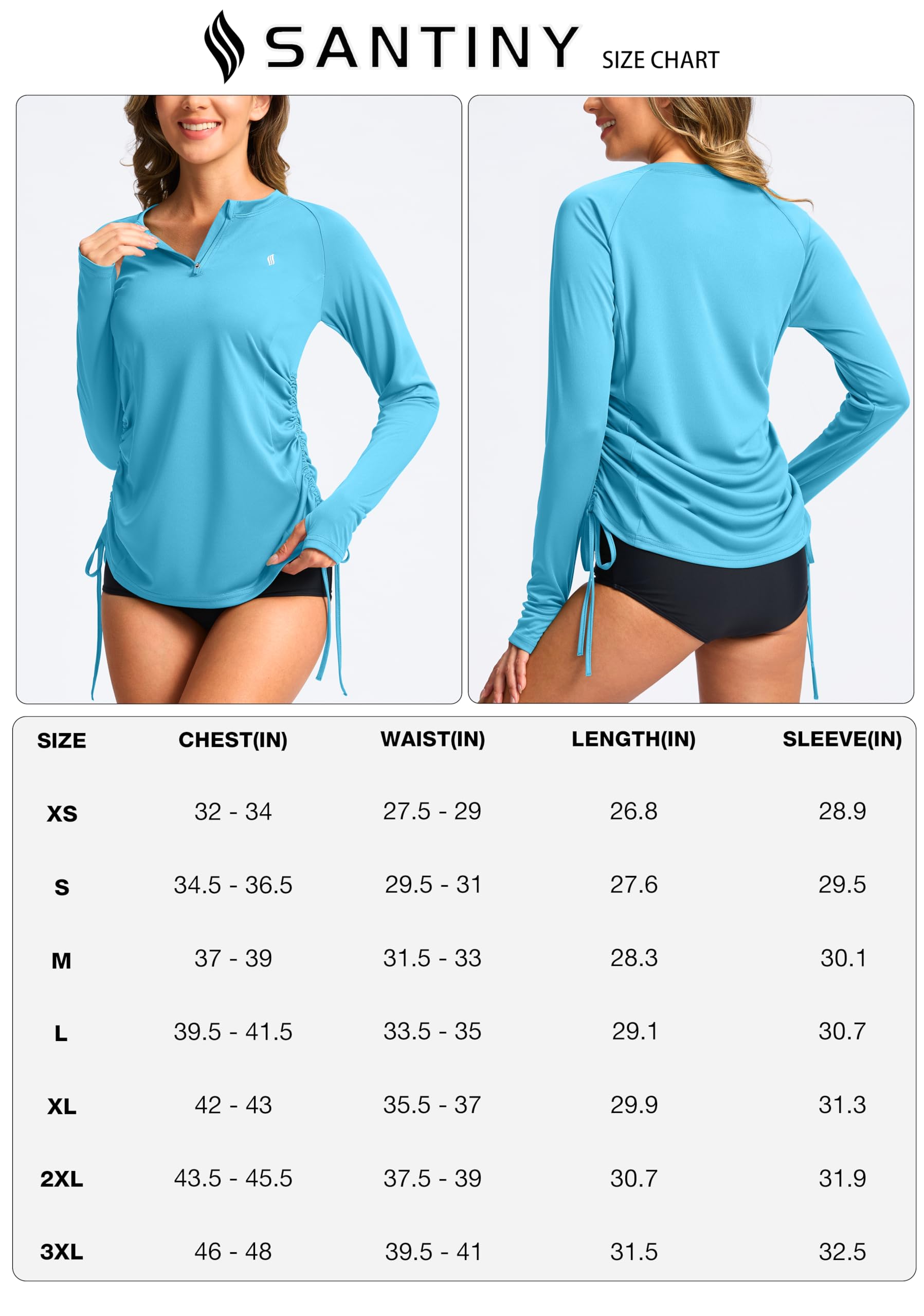 SANTINY Maillot de bain à manches longues pour femme avec protection solaire UPF 50+ SPF - Avec fermeture éclair