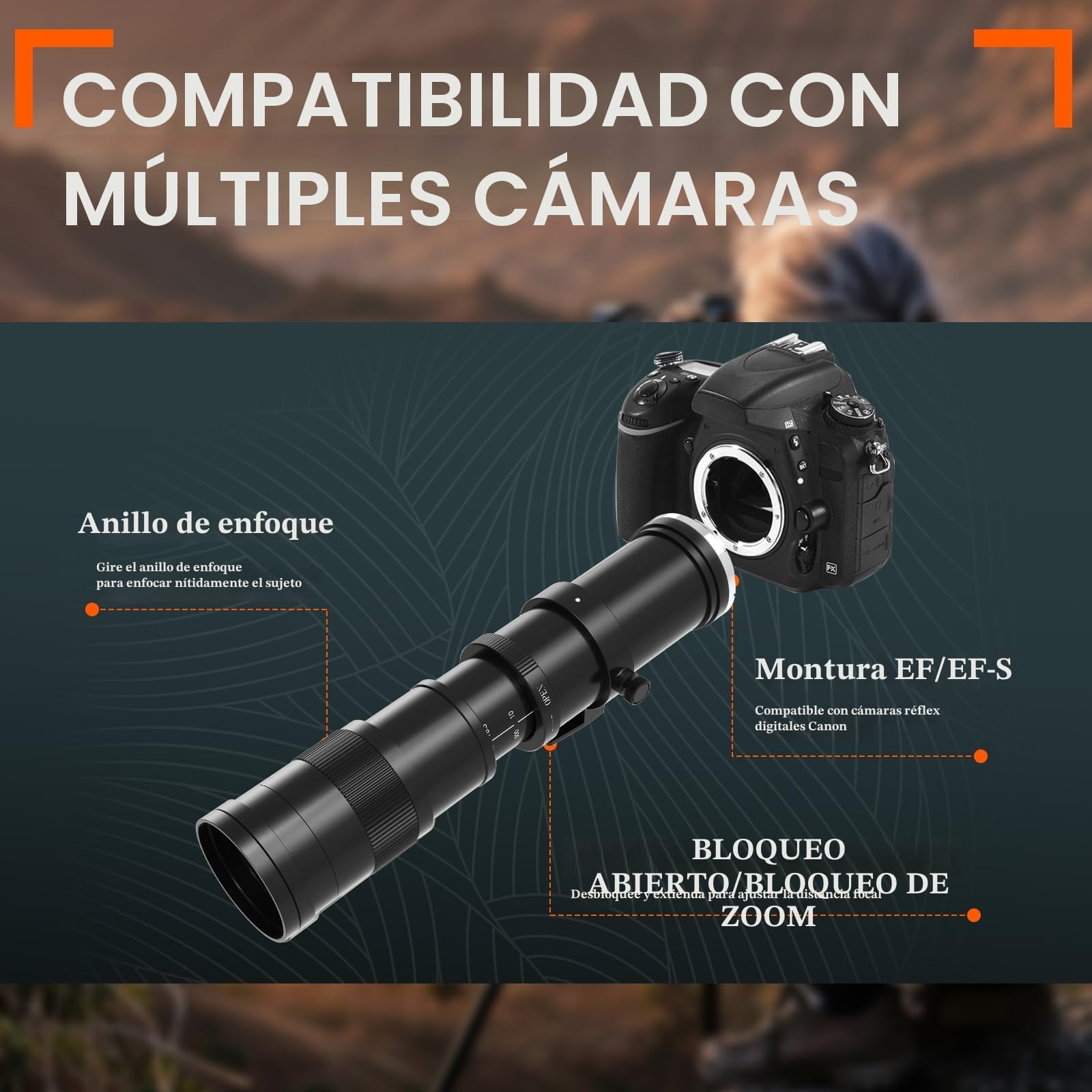 BENOISON Teleobjetivo 420-800 mm Lente EF Enfoque Manual para Canon DSLR