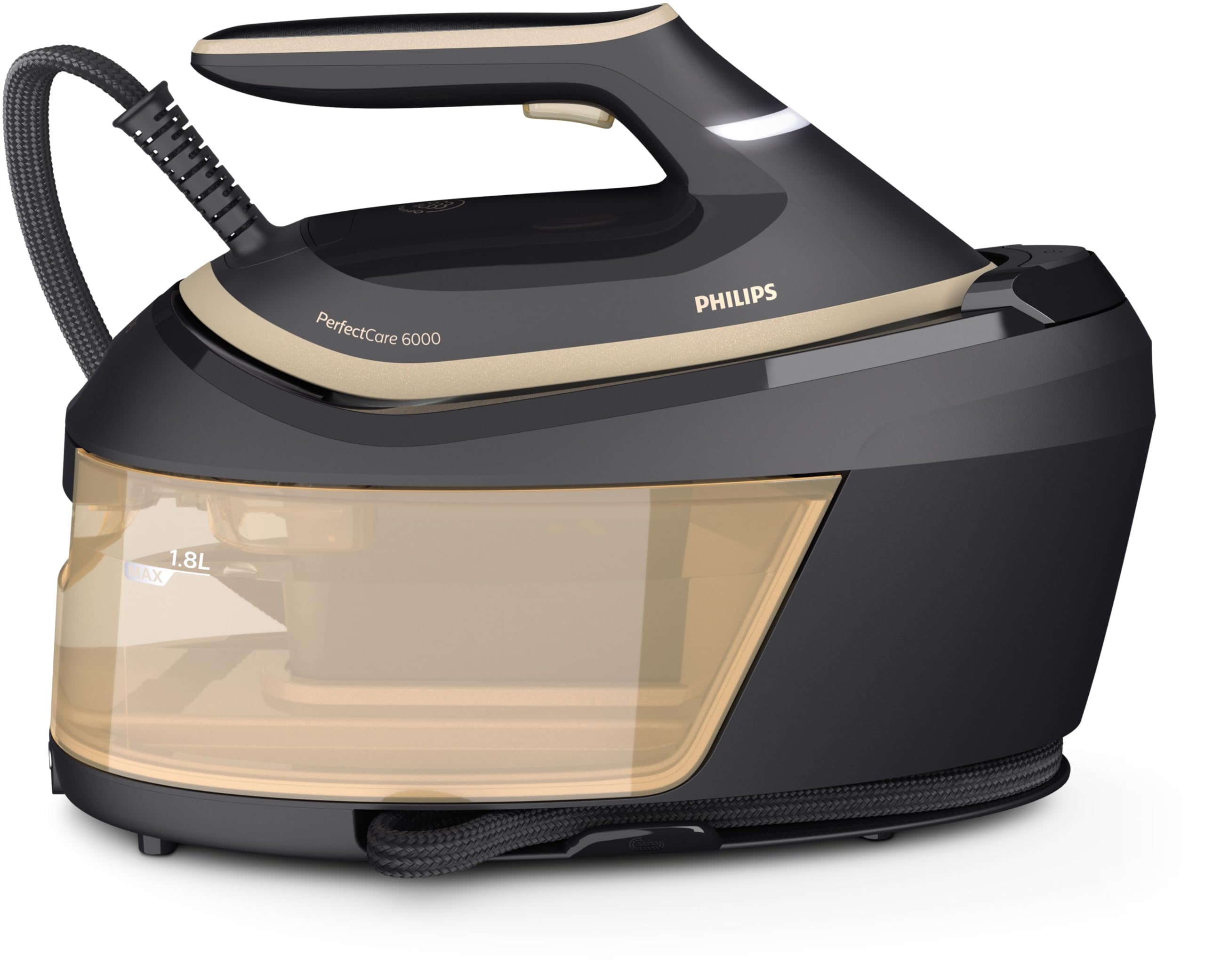 Philips Steam Generator Iron PerfectCare 6000 Series - 2400W, 130g/min Continuous Steam, 1.8L, OptimalTEMP Technology, Black/Gold - PSG6064/86