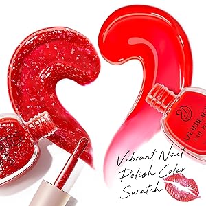 AZUREBEAUTY Red Nail Polish No Gel Quick Dry Gold Foil Glitter 2 Colors Nail Lacquer Natural Fingernail Kit DIY Salon Home Women Gifts 0.34oz