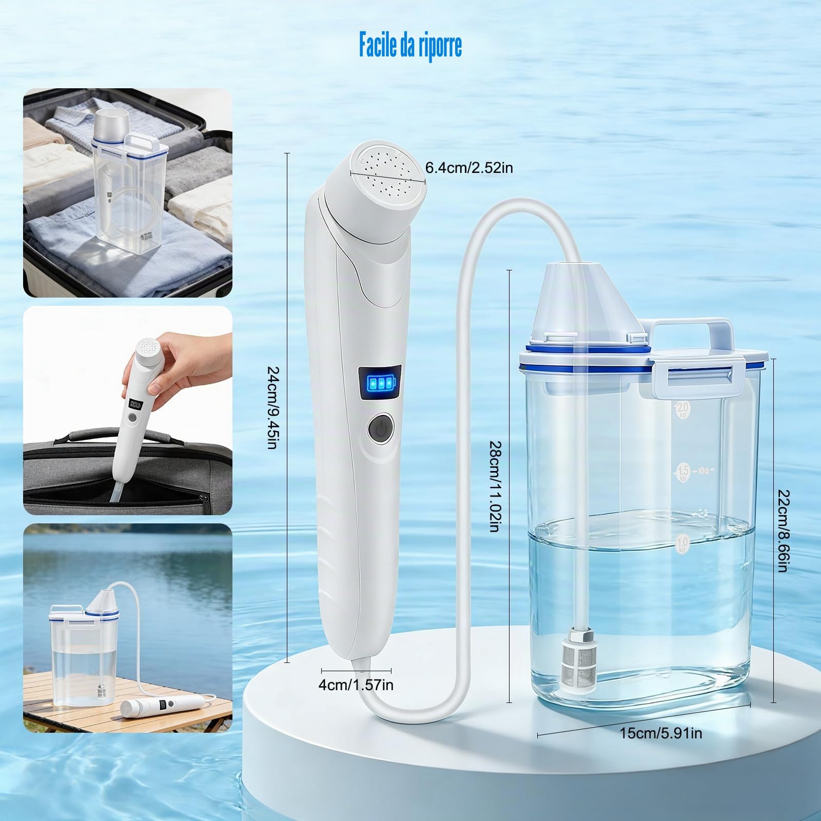 Bidet Portatile Elettrico 3L, Doccia Portabile Ricaricabile USB per WC, Spruzzatore a Mano con Batteria 2200mAh IPX6, Bidet da Viaggio Ideale per Campeggio Viaggio Donna Uomo Anziano, Cura Postpartum