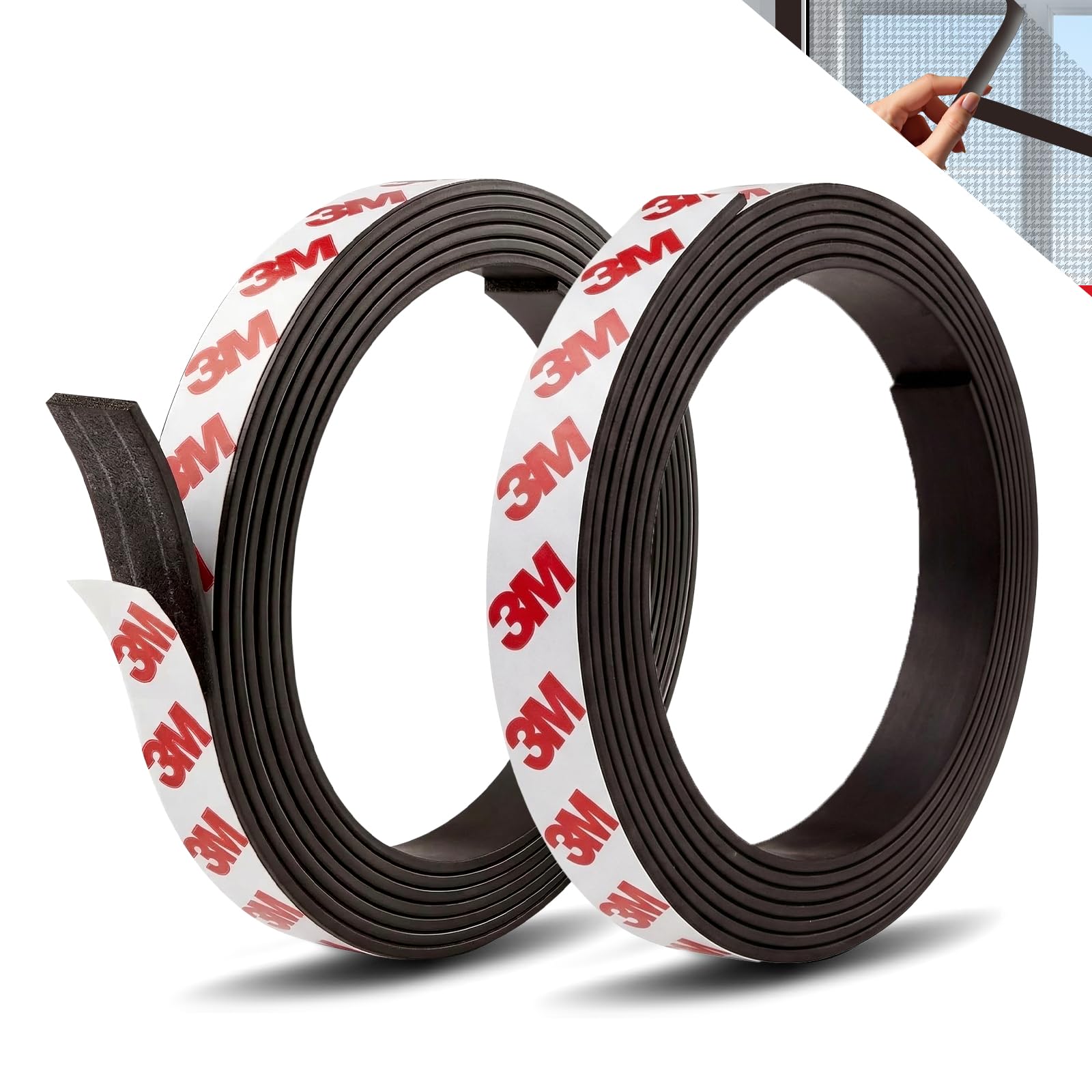 A+B Magnetic Tape Self Adhesive: Magnetic Strips Self Adhesive for Fly Screens for Windows Mosquito Nets Door Curtain, Cut Freely Magnet Strips without Drilling, for Household Office Camping (2m+2m)