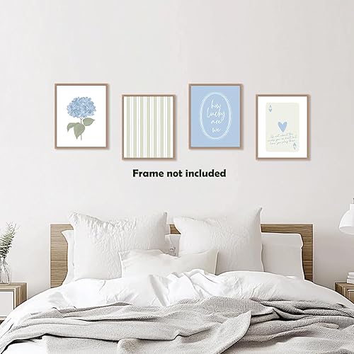 Miniatura 6 de Pleonox Juego de 4 impresiones artísticas florales de hortensias preppy retro de moda de 8 x 10 pulgadas, con texto en inglés How Lucky Are We