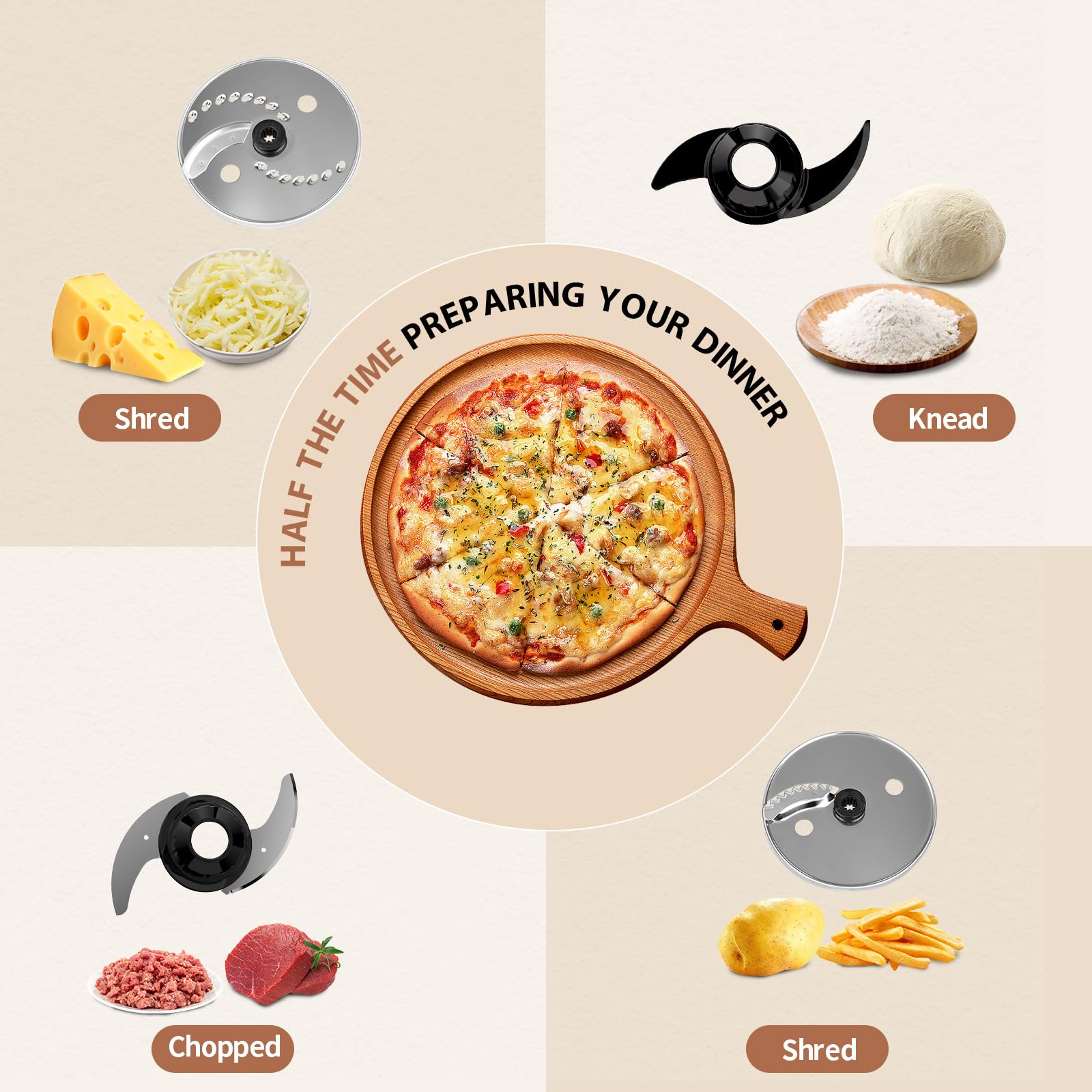 Robot da Cucina & Tritatore 1500W 2,5L Mixer Cucina con 2L Frullatore, 200ML Macinacaffè per Spremiagrumi, Cremazione di Ghiaccio, Macinazione, Tritare, Sminuzzare, Affettare& Preparazione di Paste