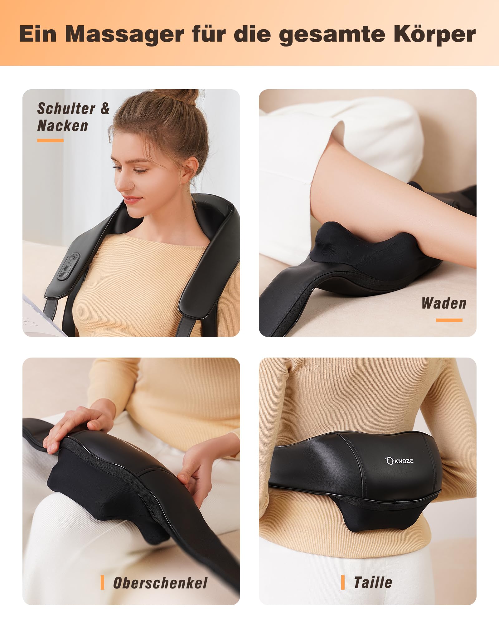 KNQZE® Shiatsu Massagegerät 4D, 2026 Kabellos Nackenmassagegerät mit Wärme, Verbesserte Graphenheizung, 4D Shiatsu Tief knetende Nackenmassage für Nacken, Schulter, Rücken, Geschenke für Frauen Männer