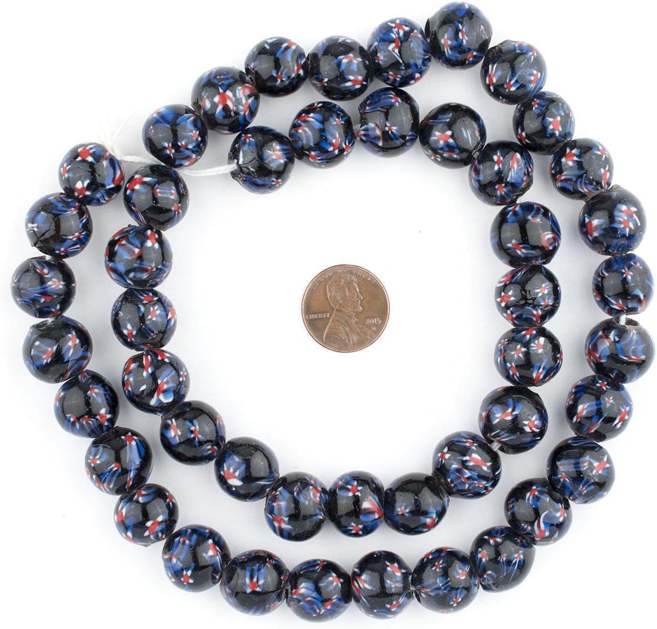The Bead Chest Midnight Blue Round Millefiori Beads 14mm Multicolor Glass Large Hole 25 Inch Strand