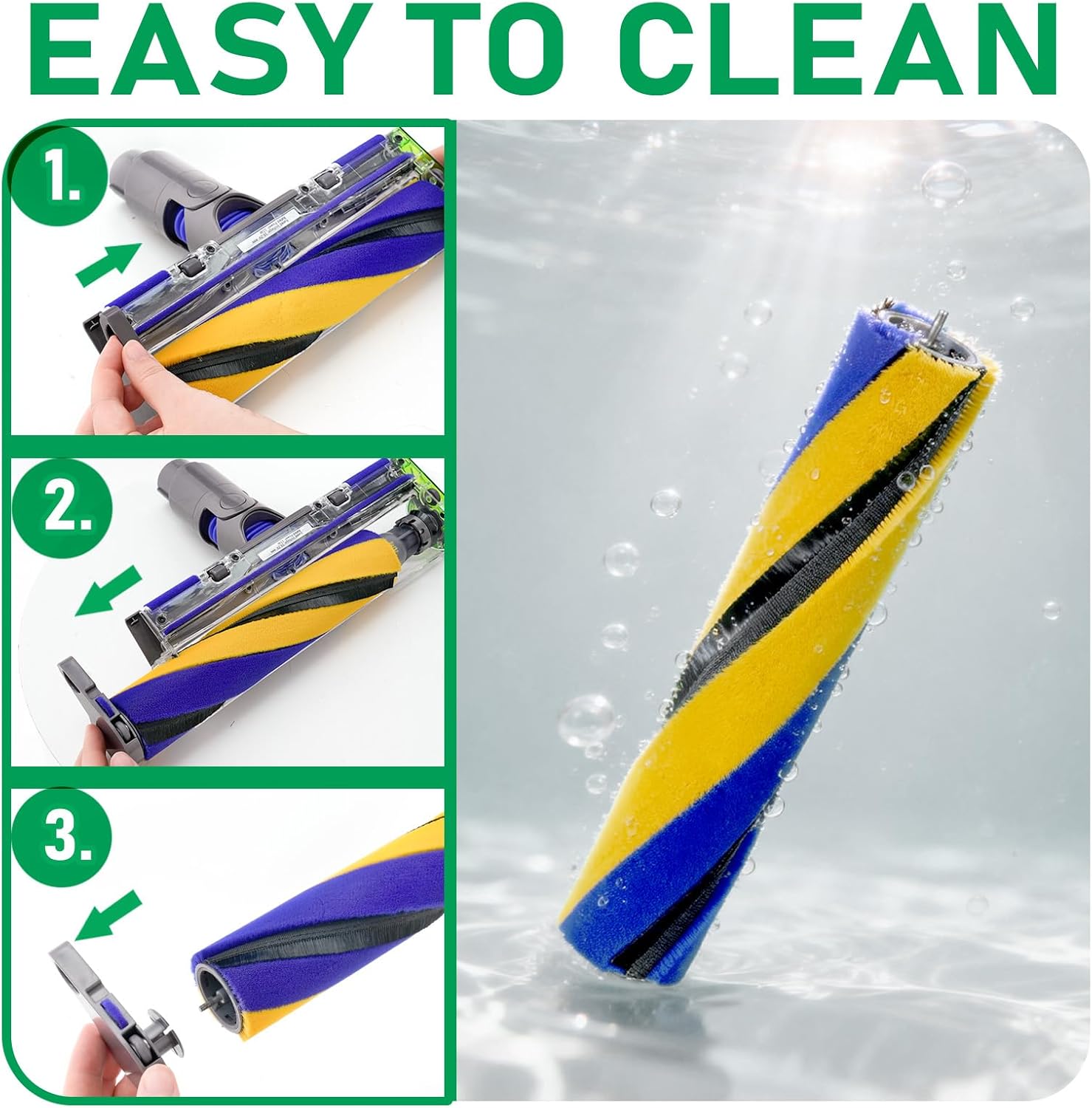 V15 Fluffy Optic Cleaner Head Replacement for Dyson V8 V10 V11 V15 Cordless Vacuum Cleaners, Soft Roller Head with LED Green Light, Suitable for Thin Carpets, Hardwood & Tile Floors