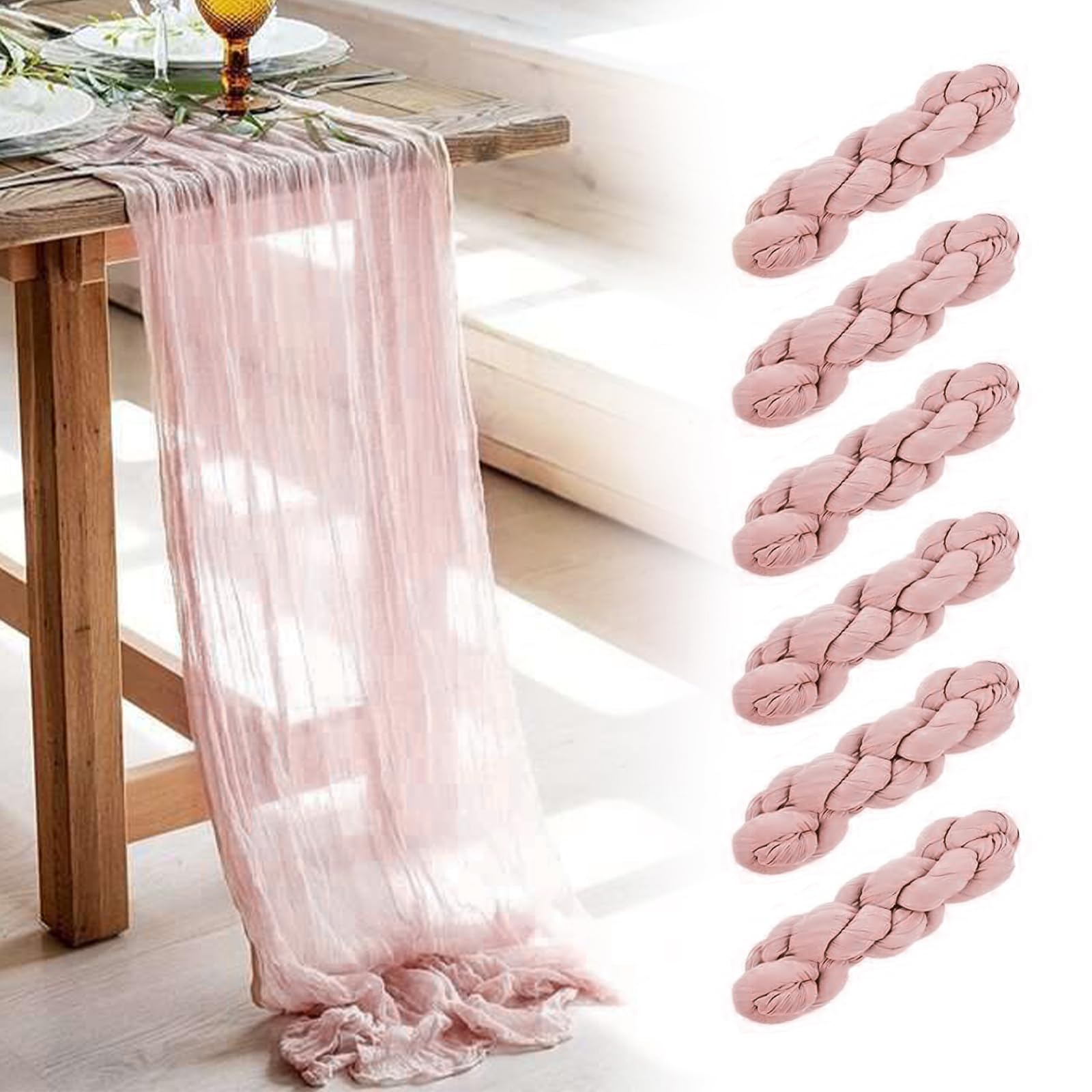 Käsetuch Tischläufer Boho Musselin Seihtuch 90 x 300 cm für Hochzeit Party Wiederverwendbar Lange Tischabdeckung für Baby Brautdusche Deko Transluzentes Gaze Mittelstück (Altrosa, 6pcs)