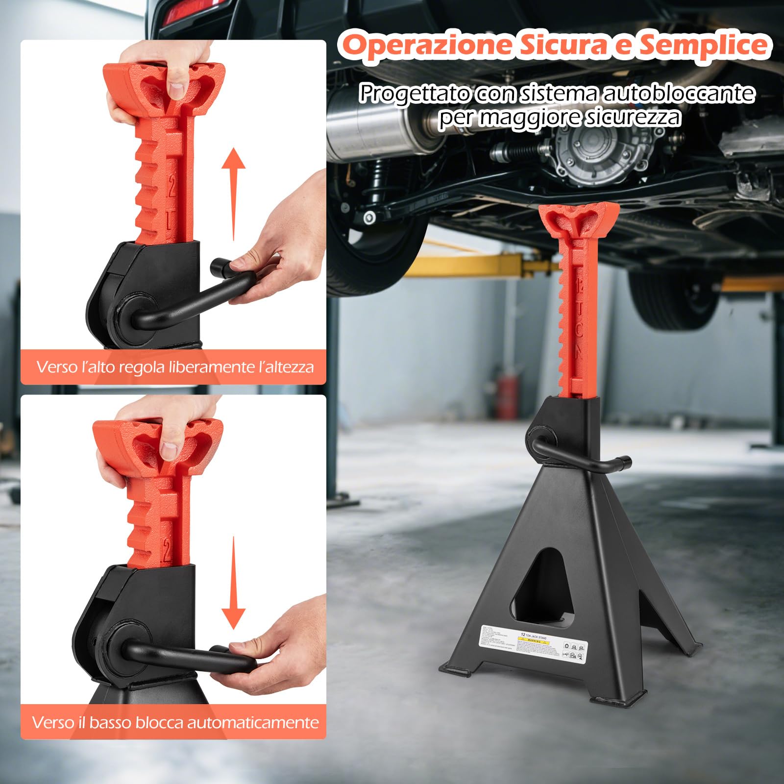 COSTWAY Set di 2 Cavalletti per Auto 12 T con Altezza Regolabile 48-75 cm | Coppia di Cavalletti di Sostegno con Blocco della Maniglia per Cric, ideali per SUV, Berlina, Pickup e UTV