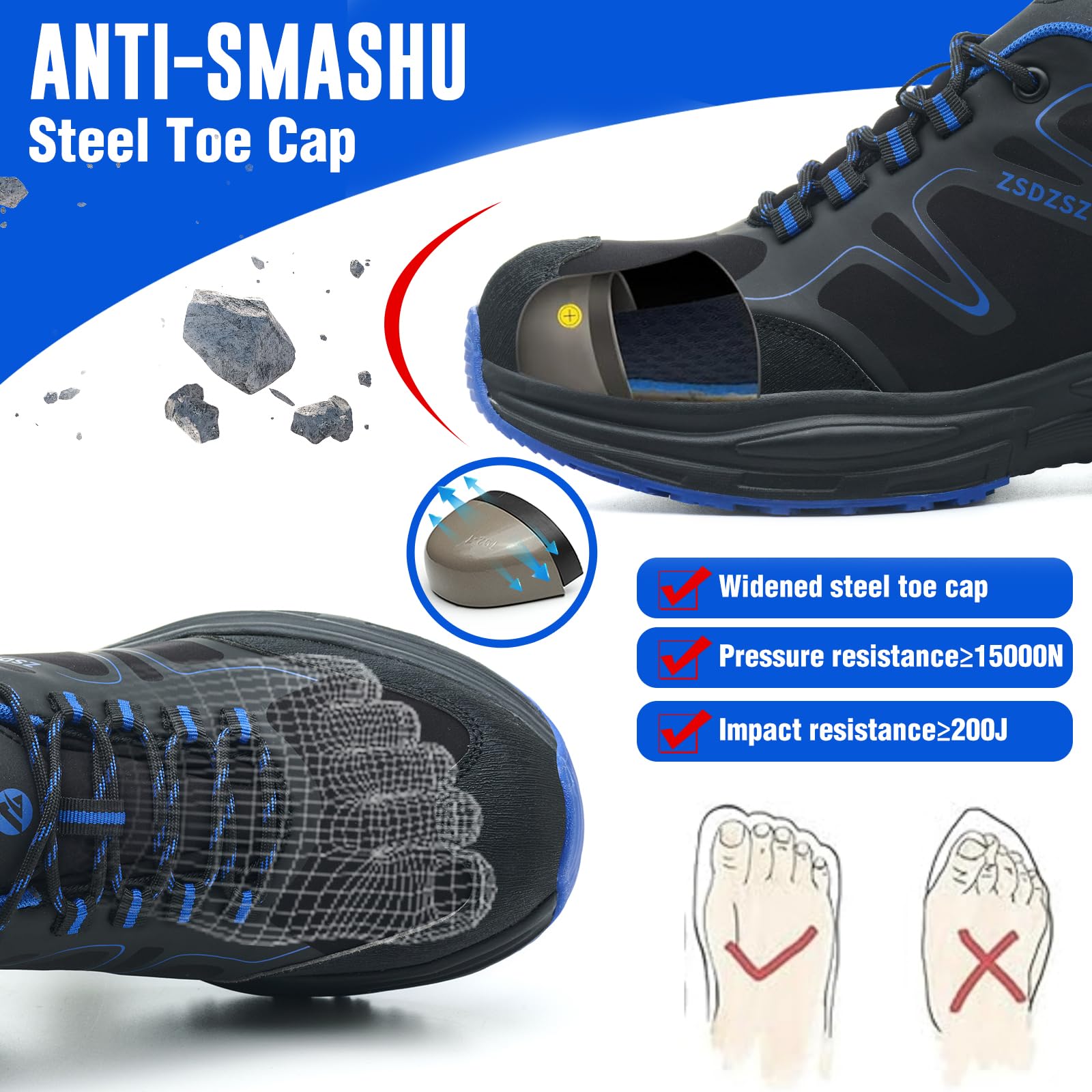 Chaussures de Sécurité Hommes Légère Chaussures de Travail Femme Confortable Respirantes Basket de Securite Embout Acier Antidérapante Chaussure de Chantier