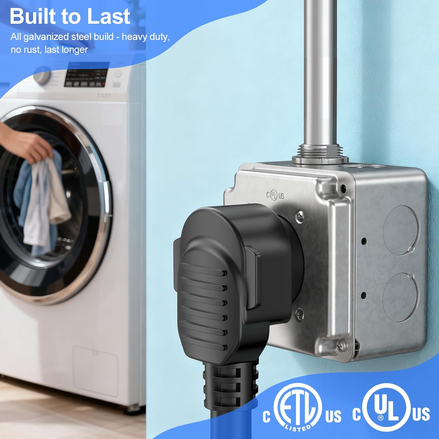 NEMA 14-30R 220V Outlet Box Installation Kit, ETL 30A 4-Prong Dryer Receptacle, UL 4" 2-Gang Metal Electrical Box Plaster Ring Surface Flush Mount Exposed Work Cover Faceplate Clamp Connector