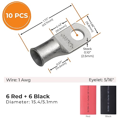 Miniatura 410 de SELTERM - Terminal en anillo de grado marino UL 2/0 AWG 3/8 pulgadas (25 uds) para batería, terminal tubular de cable eléctrico, conector calibre